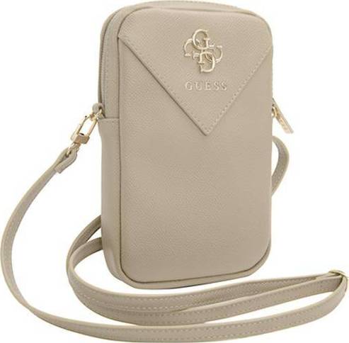 Guess PU Grained 4G Metal Logo Taška na Telefon se Zipem Gold