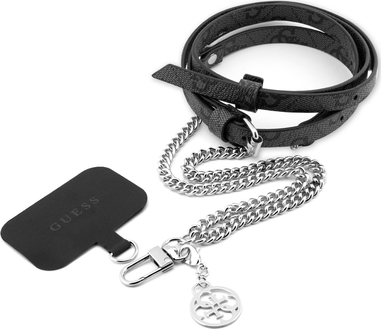 Guess Crossbody Popruh PU 4G Chain with Charm Silver/Black