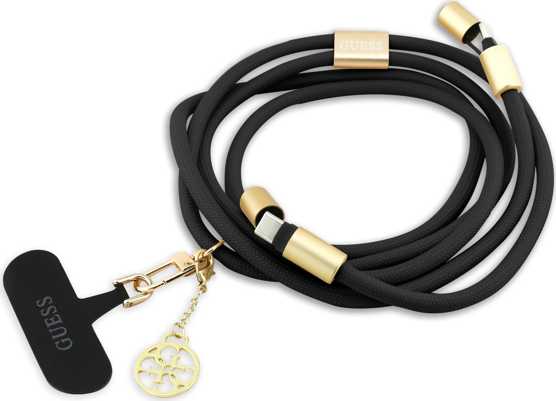 Guess Crossbody Popruh 4G Charm s Nabíjecím Kabelem USB-C/USB-C Black