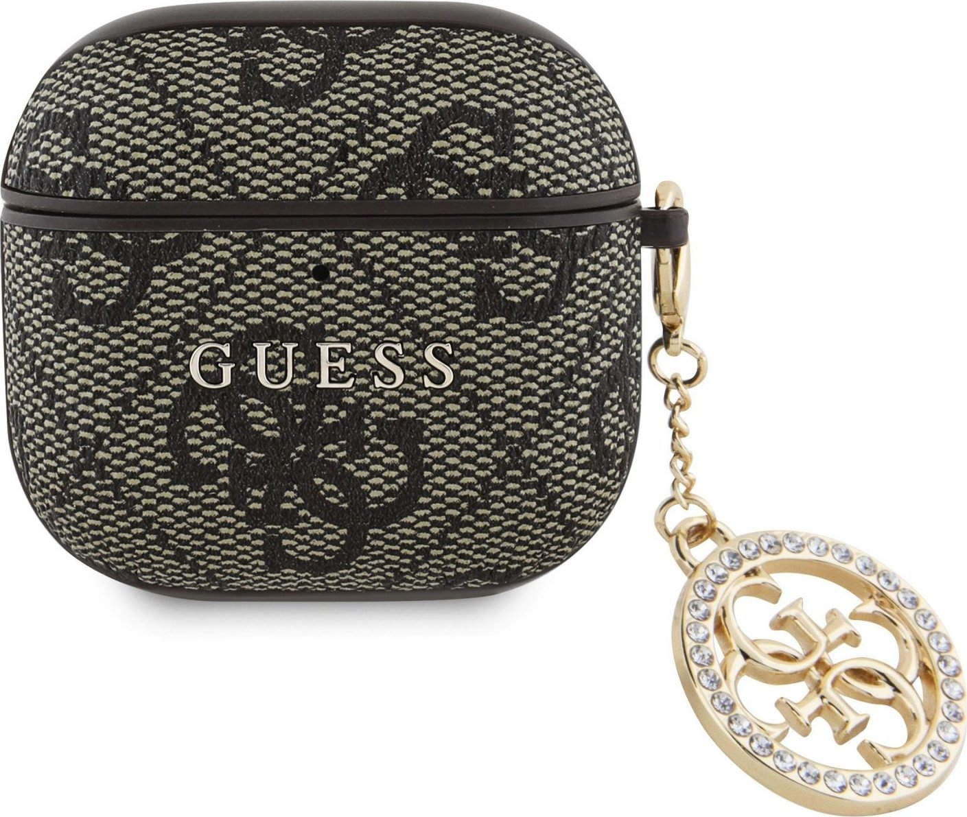 Guess 4G Script PC/PU Charm Pouzdro pro AirPods 4 Brown