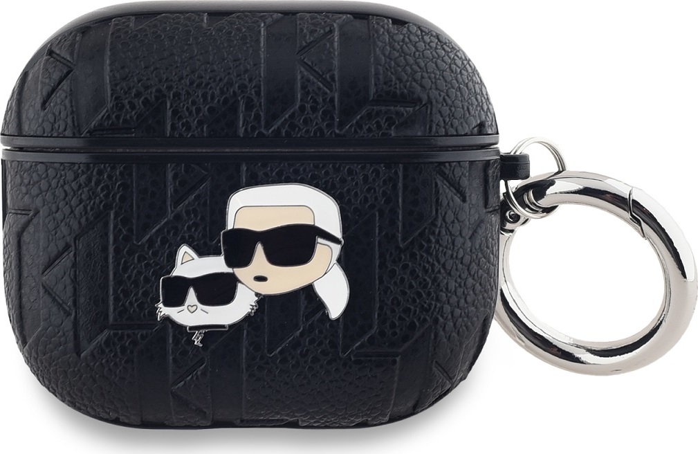 Karl Lagerfeld PU Embossed Karl and Choupette Heads Pouzdro pro AirPods 3 Black