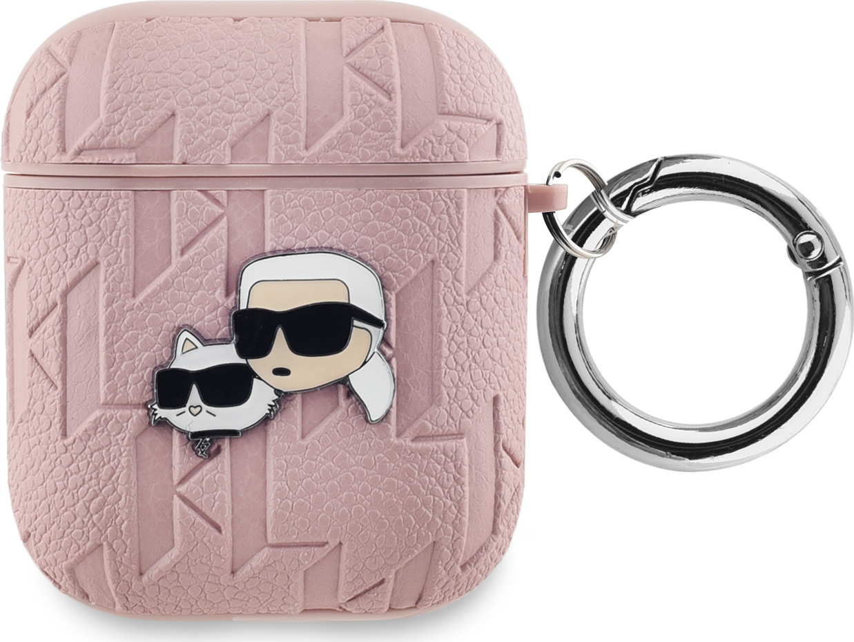 Karl Lagerfeld PU Embossed Karl and Choupette Heads Pouzdro pro AirPods 1/2 Pink