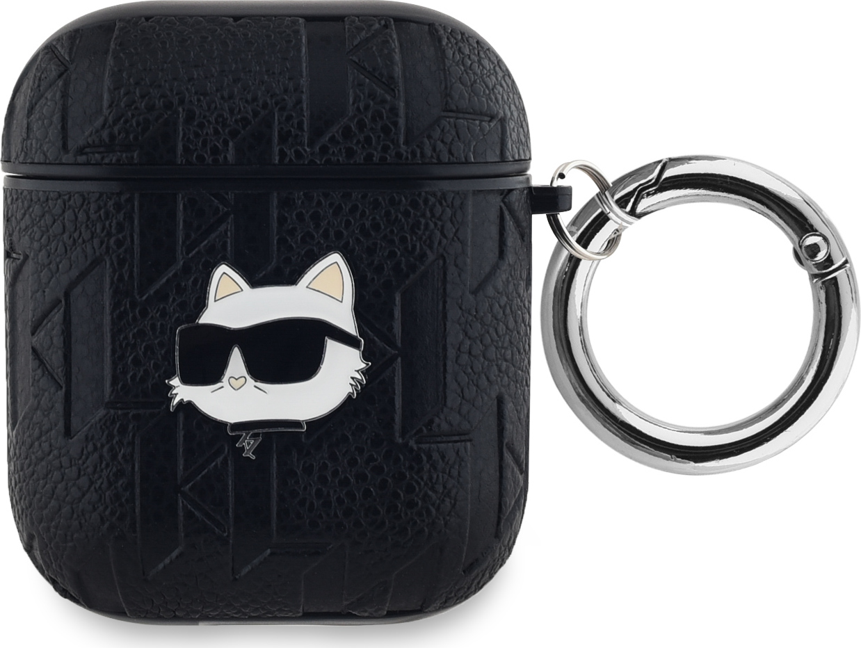 Karl Lagerfeld PU Embossed Choupette Head Pouzdro pro AirPods 1/2 Black
