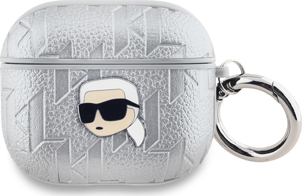 Karl Lagerfeld PU Embossed Karl Head Pouzdro pro AirPods 3 Silver