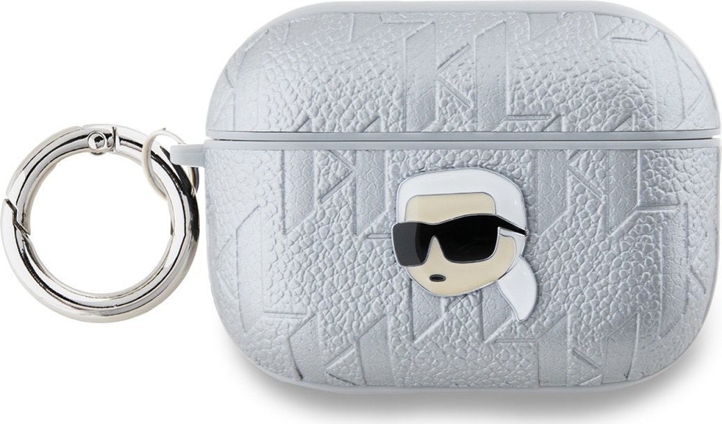 Karl Lagerfeld PU Embossed Karl Head Pouzdro pro AirPods Pro 2 Silver