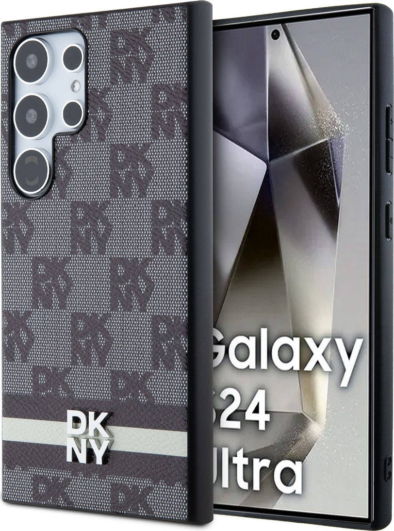 DKNY PU Leather Checkered Pattern and Stripe Zadní Kryt pro Samsung Galaxy S24 Ultra Black