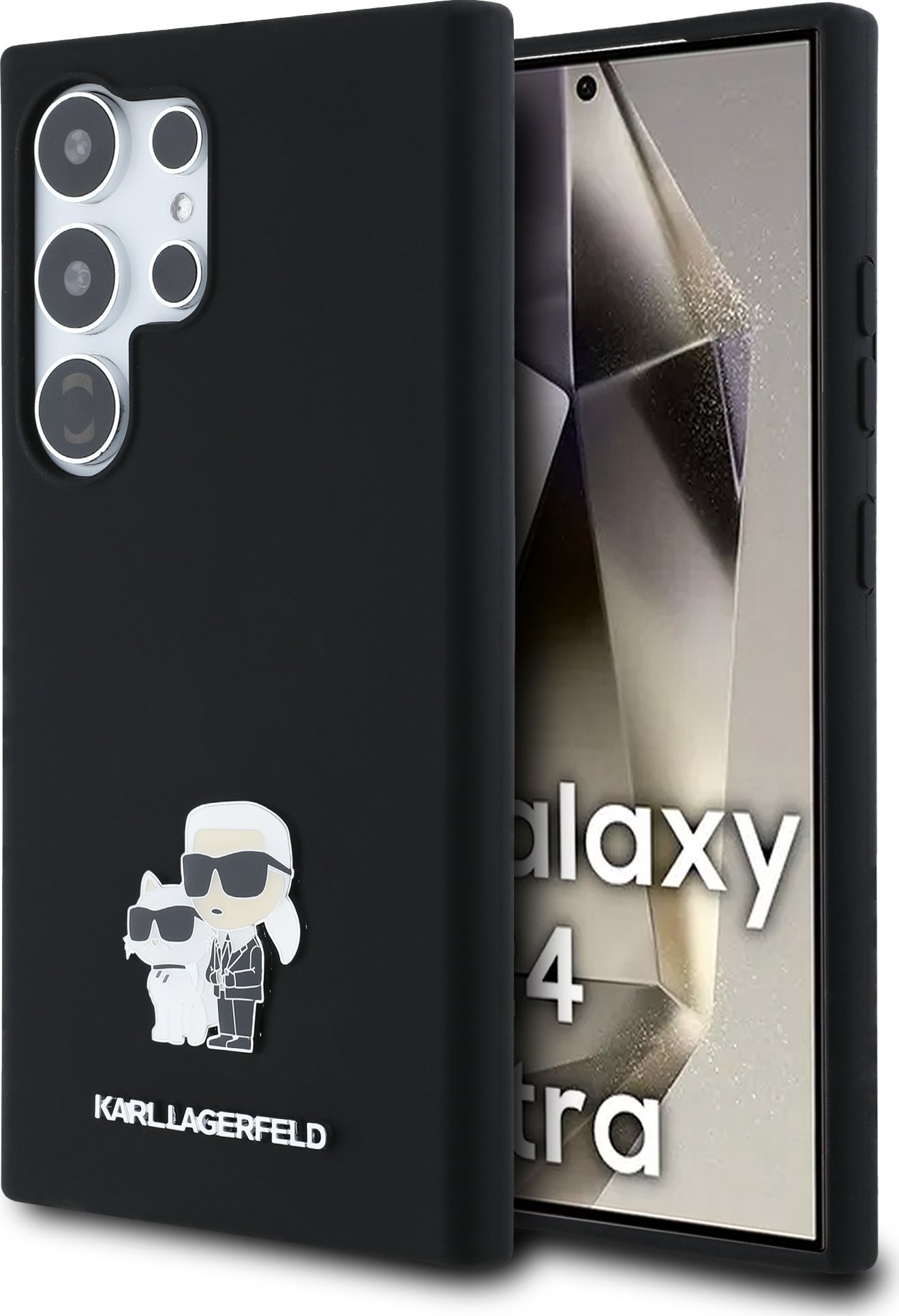 Karl Lagerfeld Liquid Silicone Metal Karl and Choupette Zadní Kryt pro Samsung Galaxy S24 Ultra Black