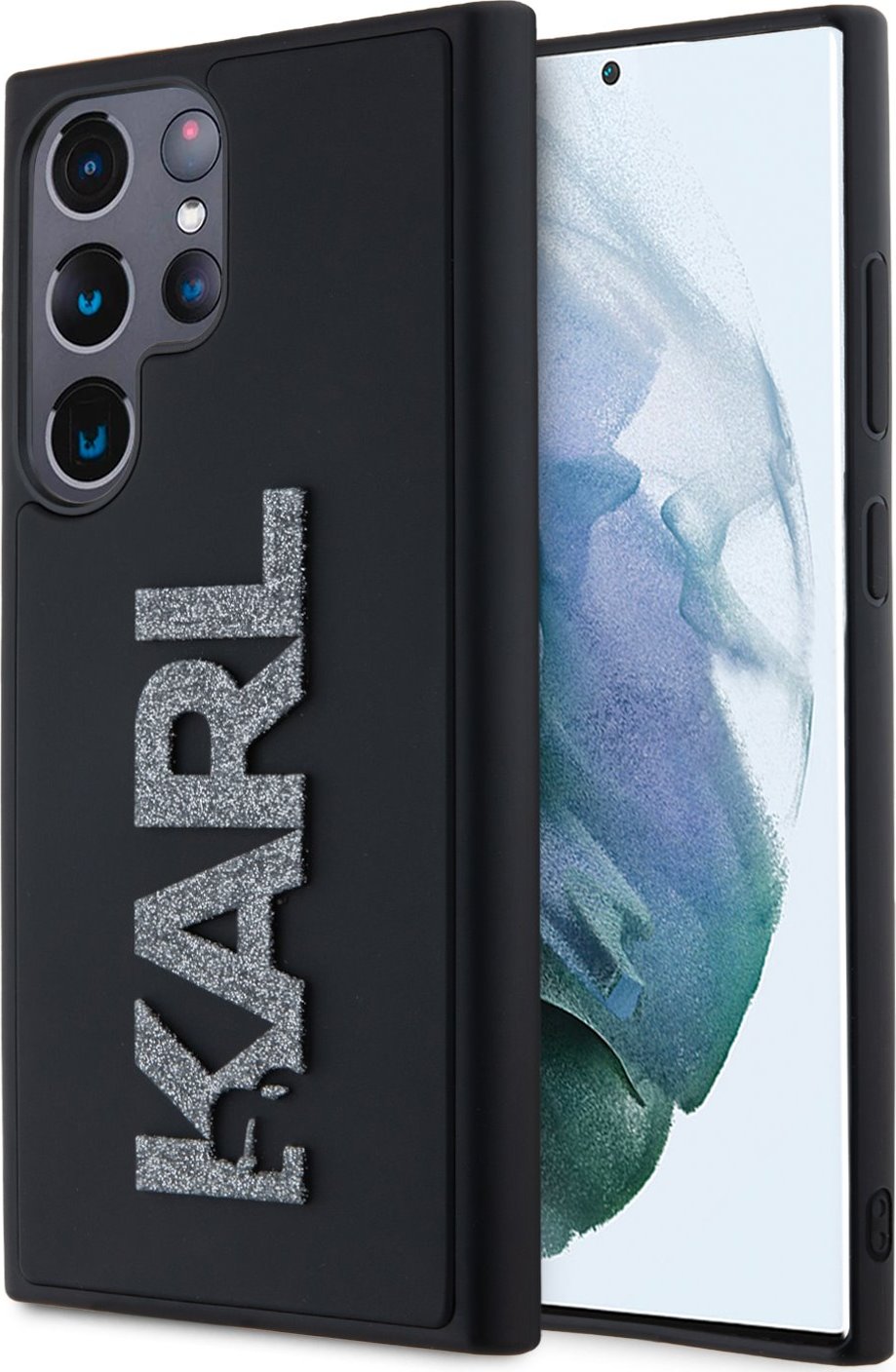 Karl Lagerfeld 3D Rubber Glitter Logo Zadní Kryt pro Samsung Galaxy S24 Ultra Black