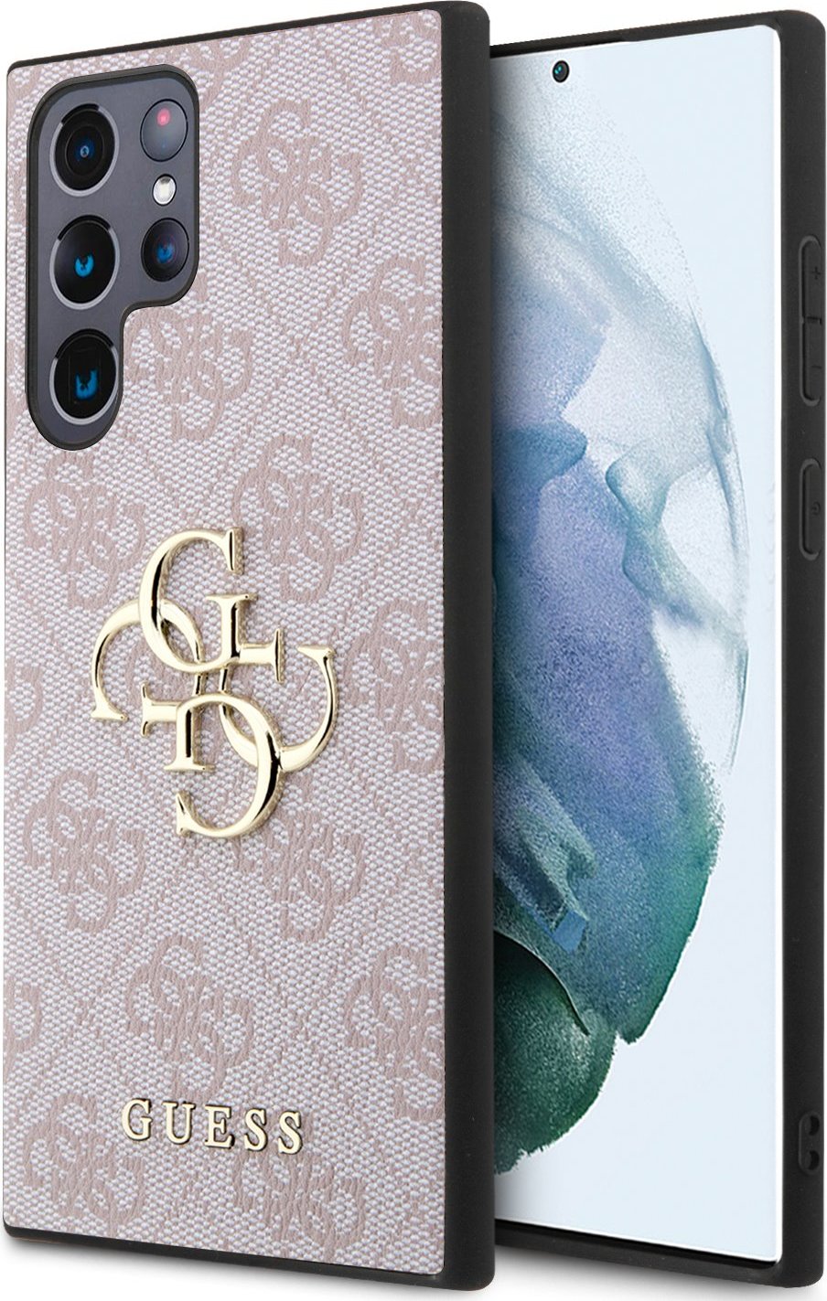 Guess PU 4G Metal Logo Zadní Kryt pro Samsung Galaxy S24 Ultra Pink