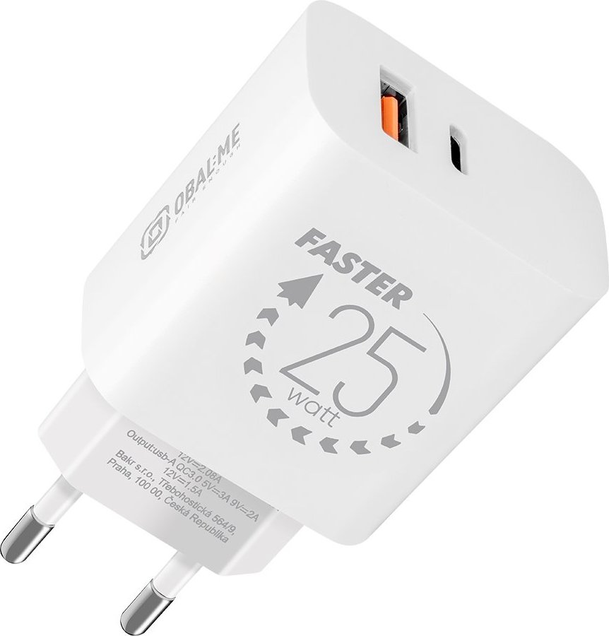 OBAL:ME Cestovní Nabíječka USB-A + USB-C 25W White