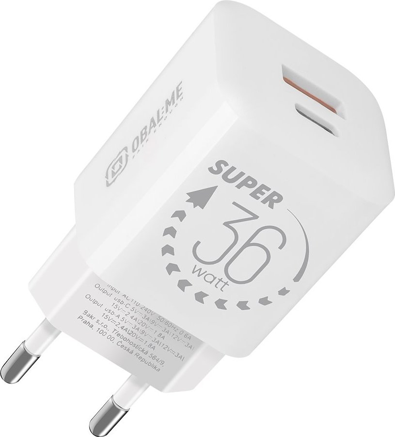 OBAL:ME GaN Cestovní Nabíječka USB-A + USB-C 36W White