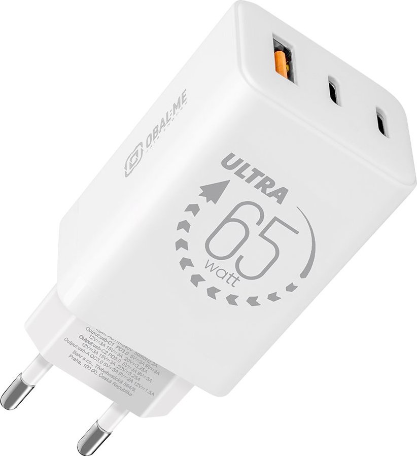 OBAL:ME GaN Cestovní Nabíječka USB-A + 2xUSB-C 65W White
