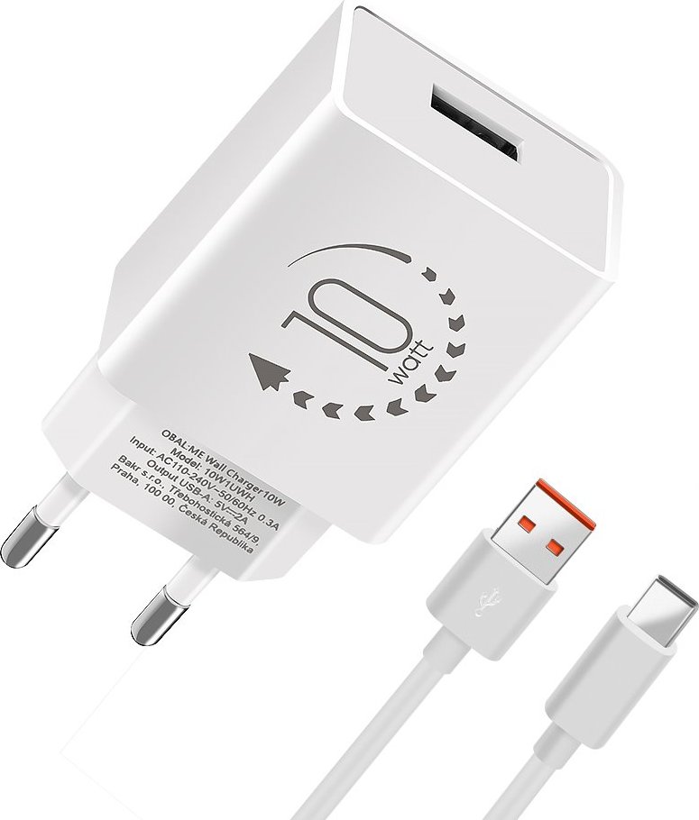 OBAL:ME Cestovní Nabíječka USB-A 10W + USB-A/USB-C Kabel 1m White