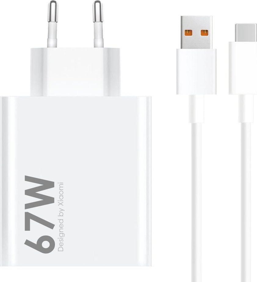 Xiaomi MDY-14-EW USB-A 67W Cestovní Nabíječka + USB-C 6A Datový Kabel White (Bulk)