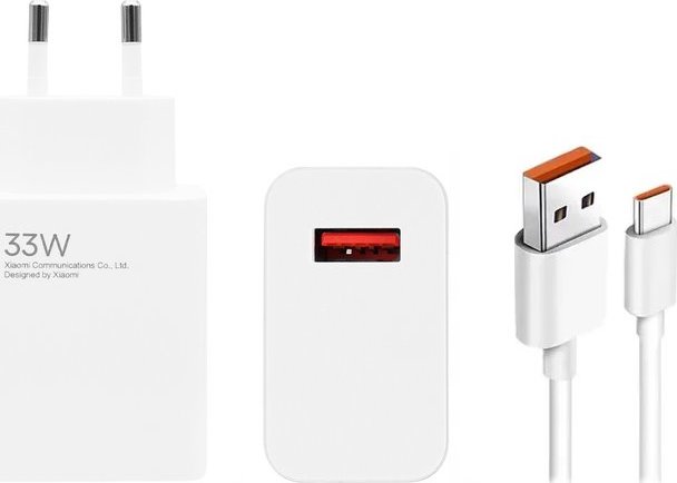 Xiaomi MDY-14-EL USB-A 33W Cestovní Nabíječka + USB-C 6A Datový Kabel White (Bulk)
