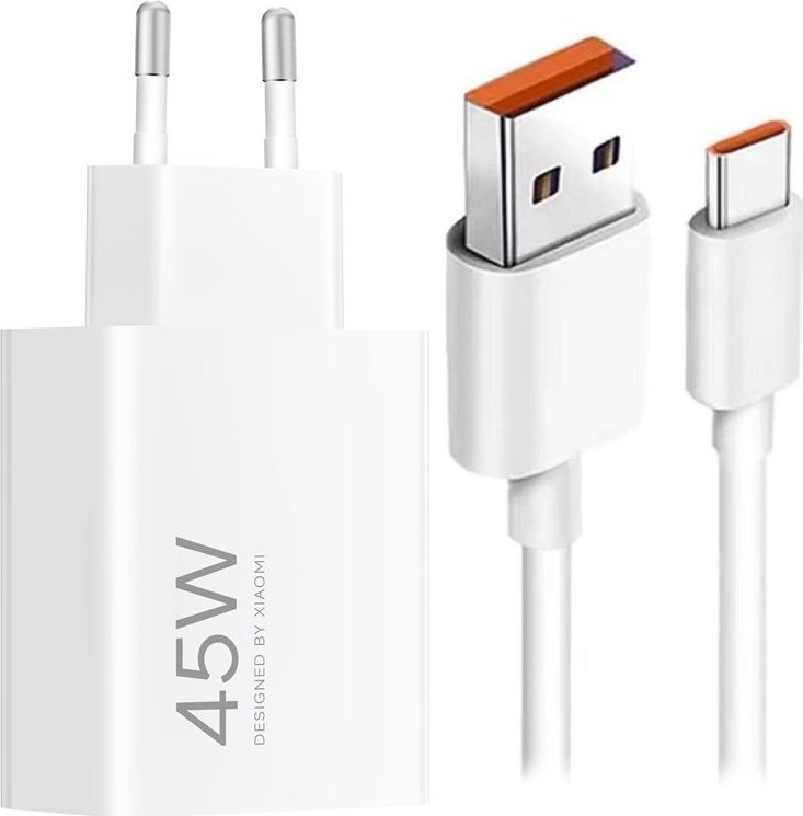Xiaomi MDY-17-EF USB-A 45W Cestovní Nabíječka + USB-C 6A Datový Kabel White (Bulk)
