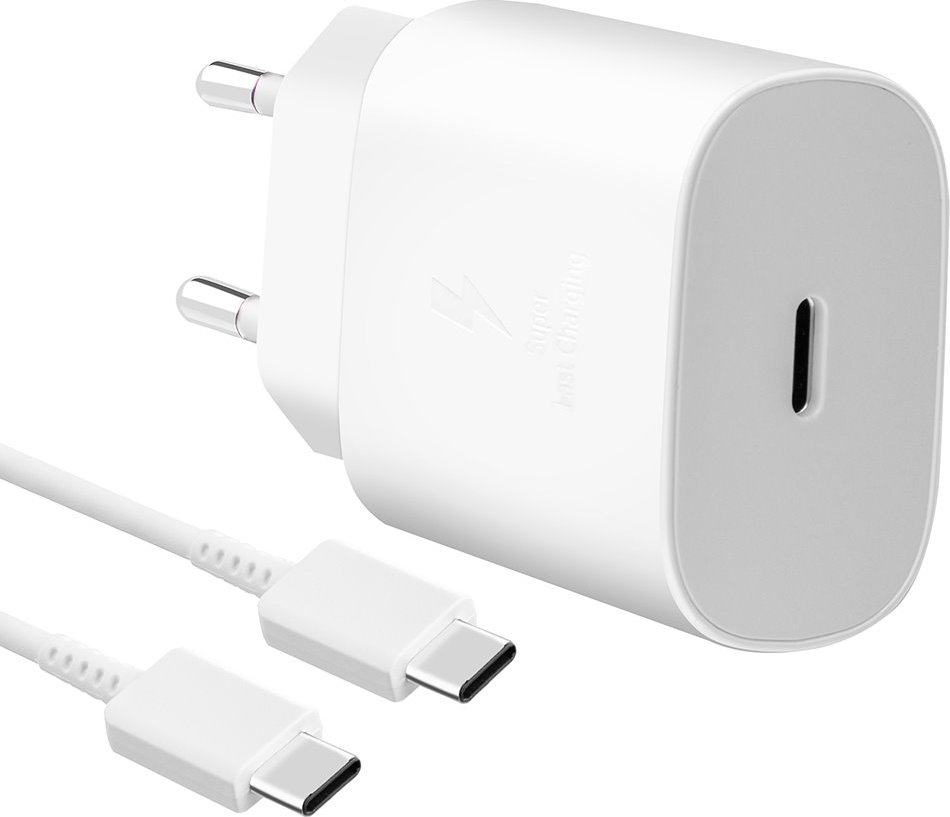 EP-TA800EWE + EP-DA905BWE Samsung 25W Cestovní nabíječka + USB-C/USB-C Datový Kabel White (OOB Bulk)