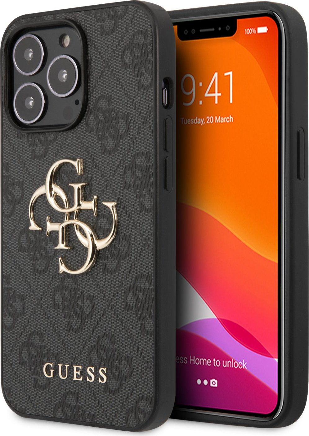 Guess PU 4G Metal Logo Zadní Kryt pro iPhone 13 Pro Grey