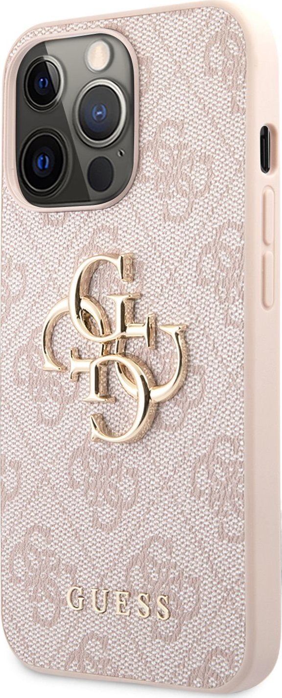 Guess PU 4G Metal Logo Zadní Kryt pro iPhone 13 Pro Pink