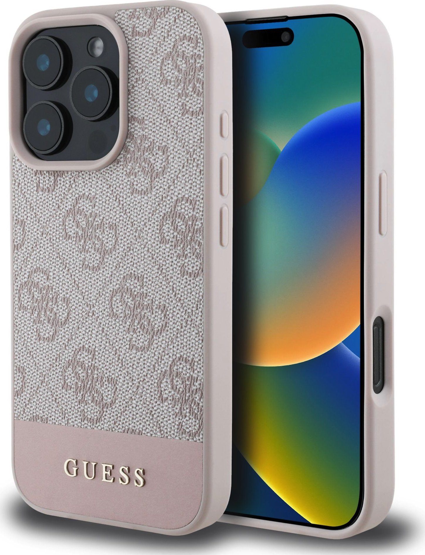 Guess PU 4G Stripe Zadní Kryt pro iPhone 16 Pro Pink