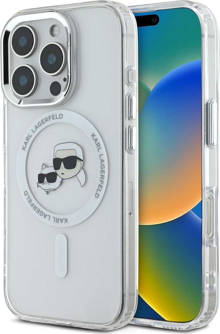 Karl Lagerfeld IML K&CH Heads Metal Frame MagSafe Zadní Kryt pro iPhone 16 Pro Max Transparent