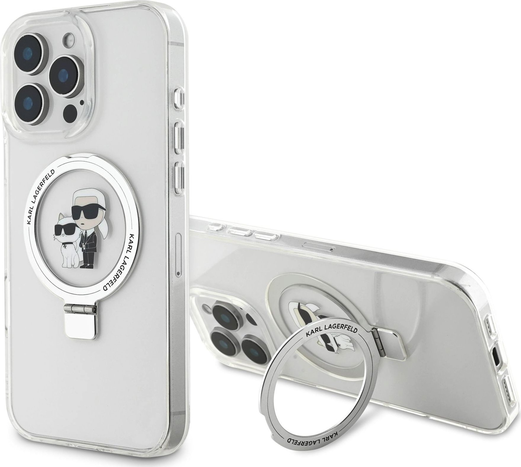 Karl Lagerfeld Ringstand Karl and Choupette MagSafe Zadní Kryt pro iPhone 16 Pro Max White