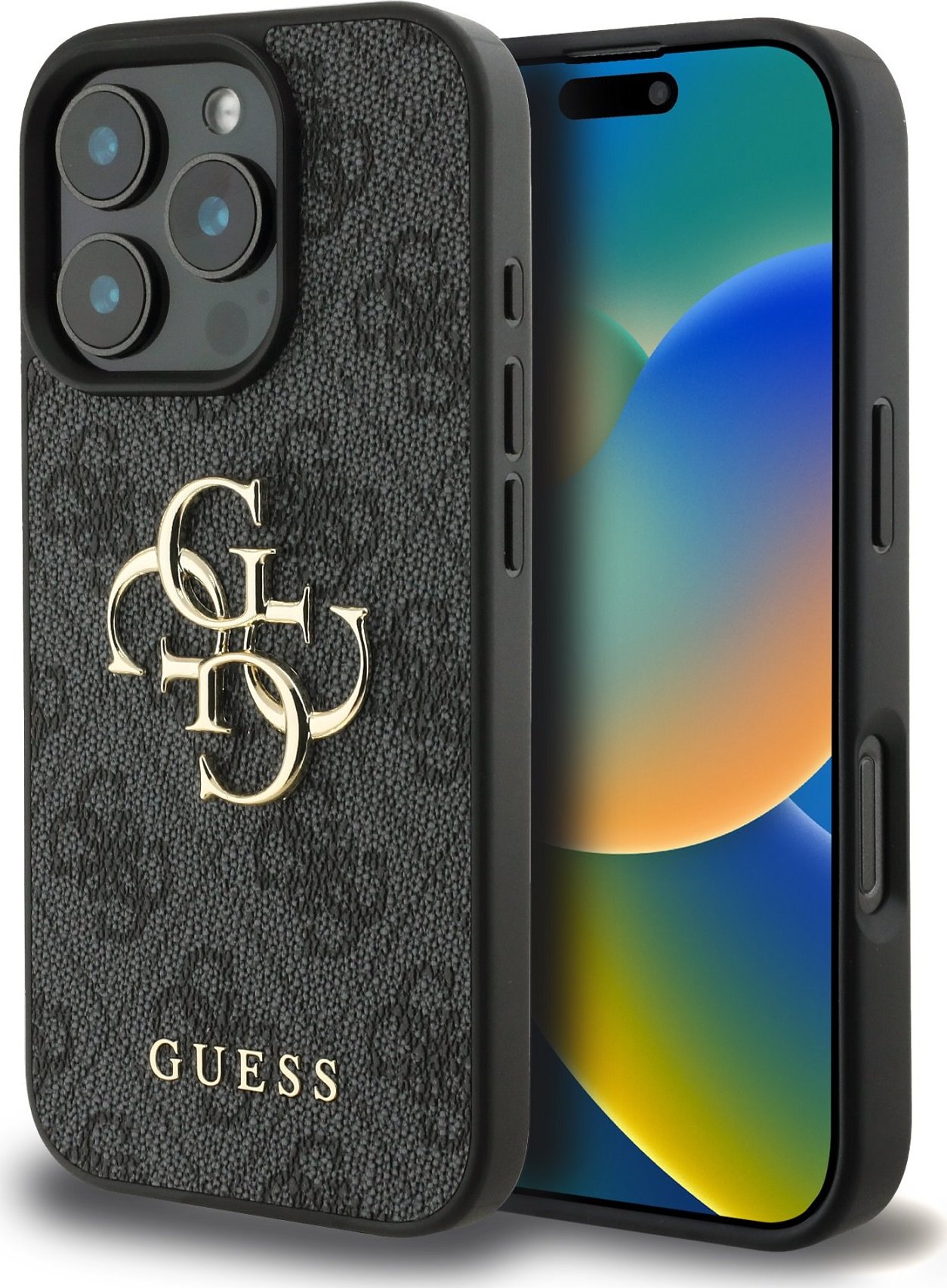 Guess PU 4G Metal Logo Zadní Kryt pro iPhone 16 Pro Max Grey