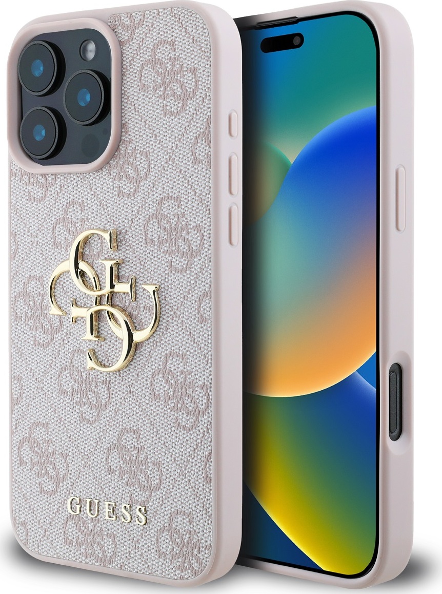 Guess PU 4G Metal Logo Zadní Kryt pro iPhone 16 Pro Max Pink