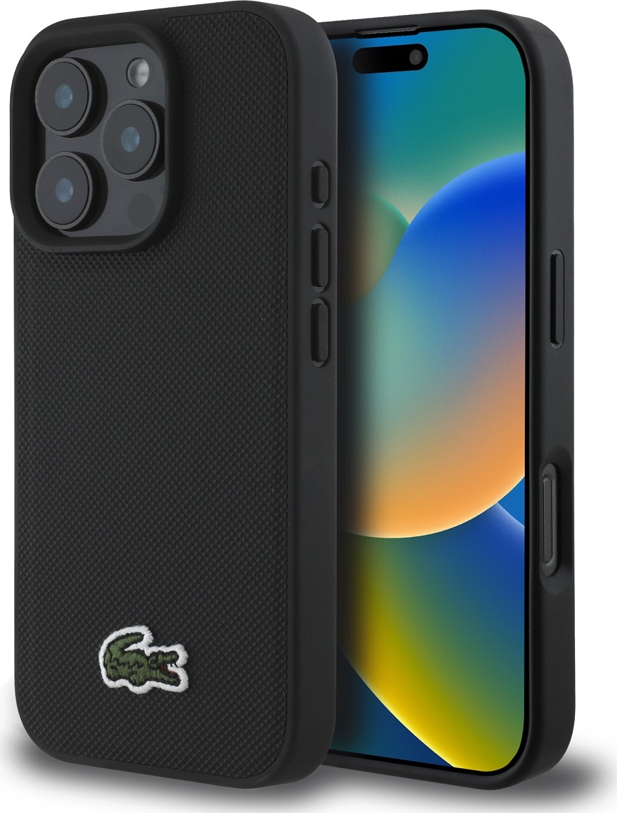 Lacoste Iconic Petit Pique Woven Logo MagSafe Zadní Kryt pro iPhone 16 Pro Max Black
