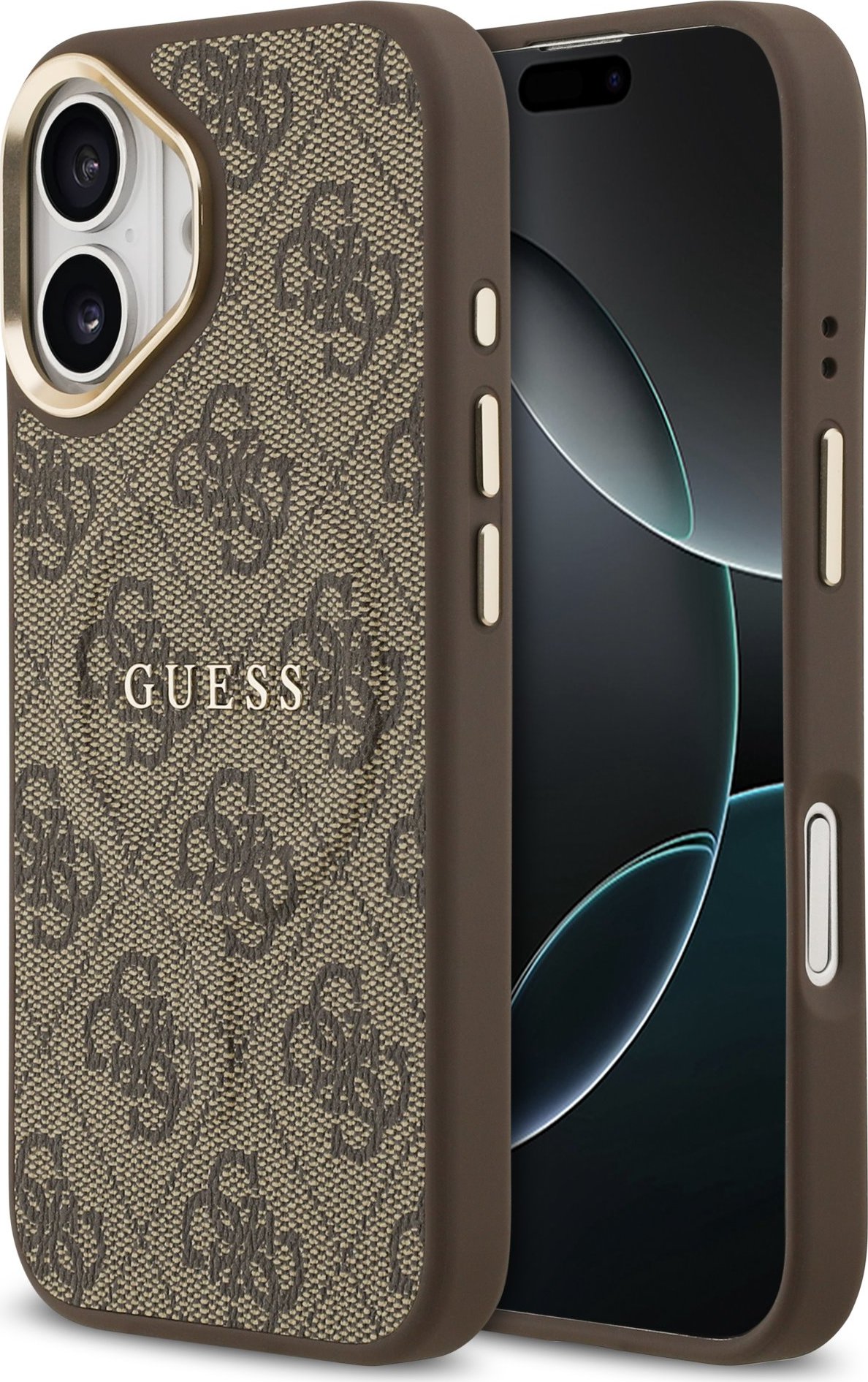 Guess PU Leather 4G Gold Frame MagSafe Zadní Kryt pro iPhone 17 Brown