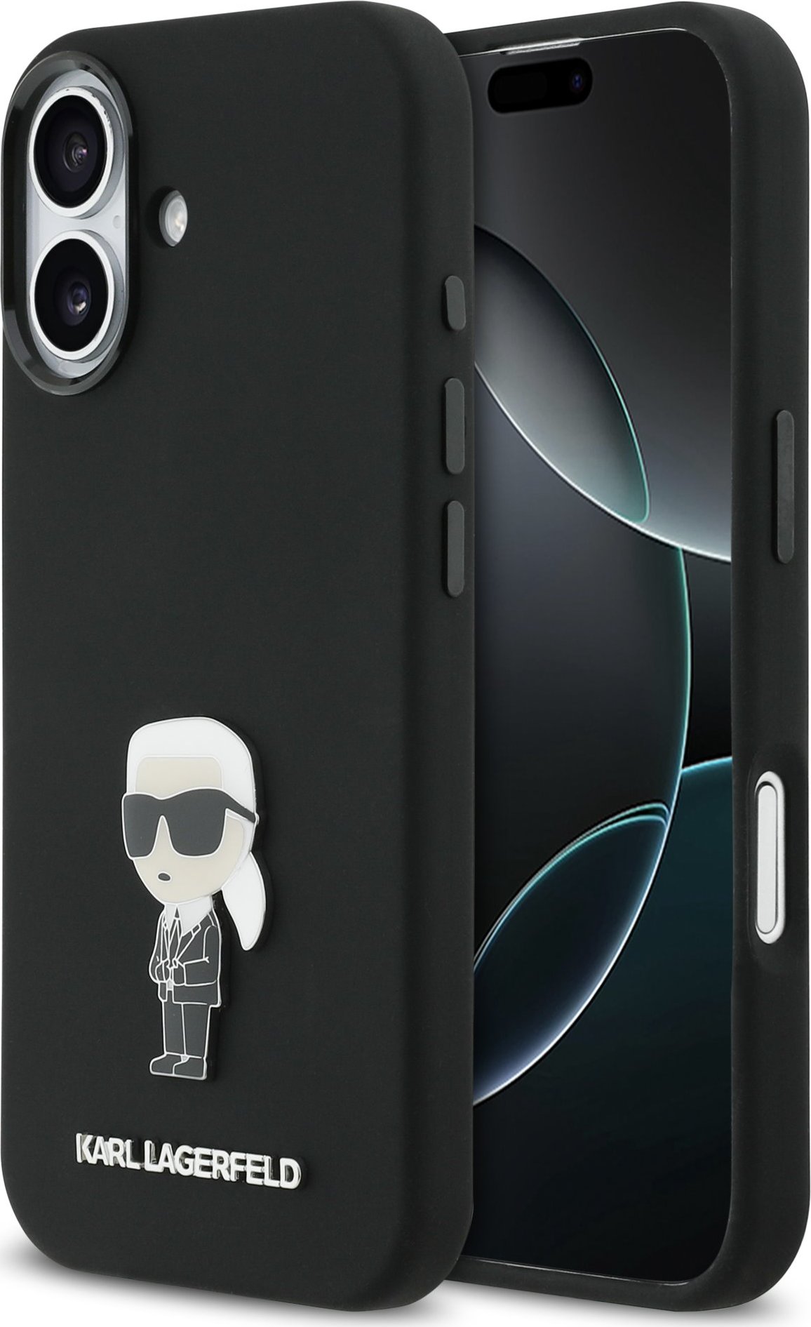 Karl Lagerfeld Liquid Silicone Metal Ikonik Zadní Kryt pro iPhone 17 Black