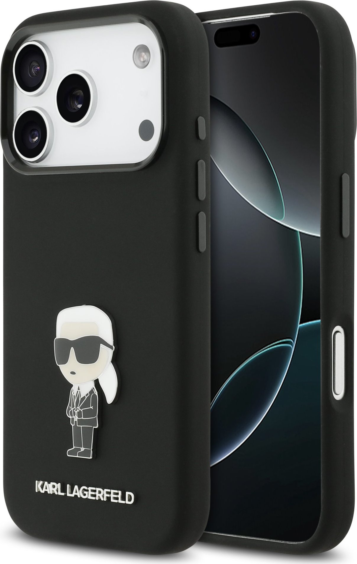 Karl Lagerfeld Liquid Silicone Metal Ikonik Zadní Kryt pro iPhone 17 Pro Black
