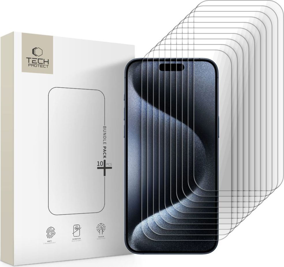 Tvrzené sklo TECH-PROTECT BUNDLE 10-PACK IPHONE 15 PRO MAX CLEAR