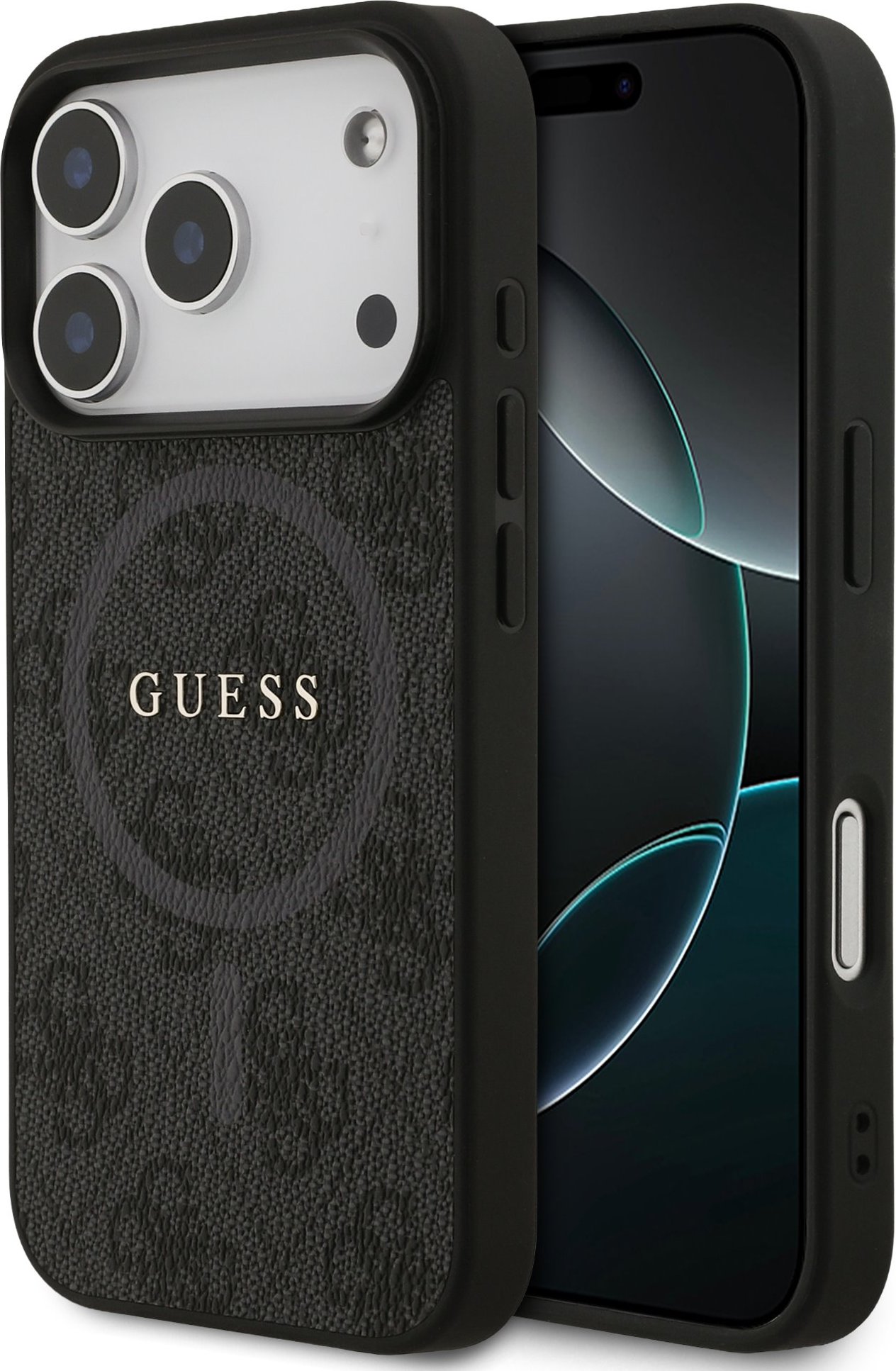 Guess PU Leather 4G Colored Ring MagSafe Zadní Kryt pro iPhone 17 Pro Black