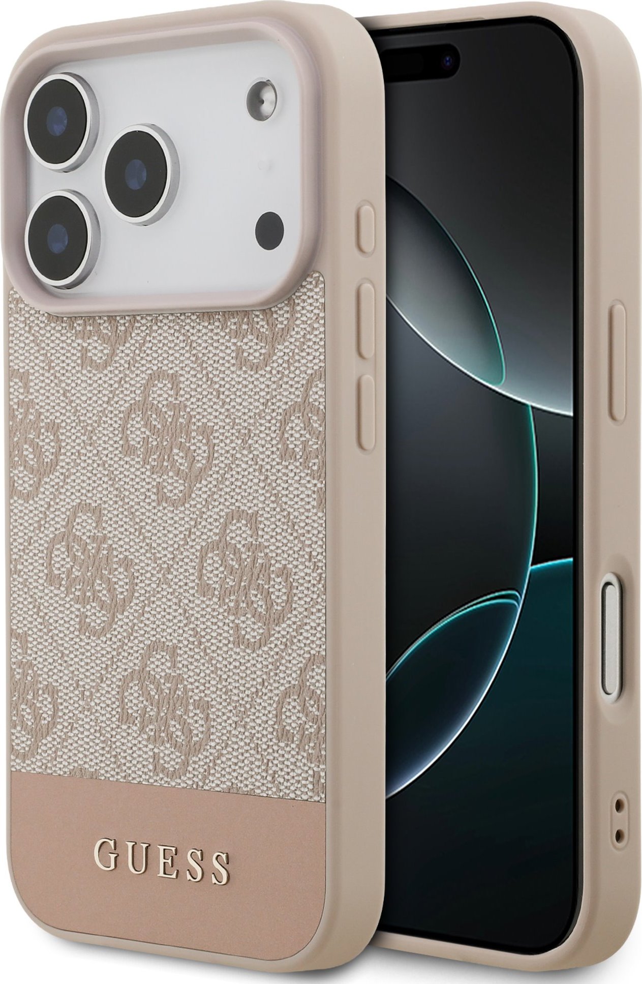 Guess PU 4G Stripe Zadní Kryt pro iPhone 17 Pro Pink