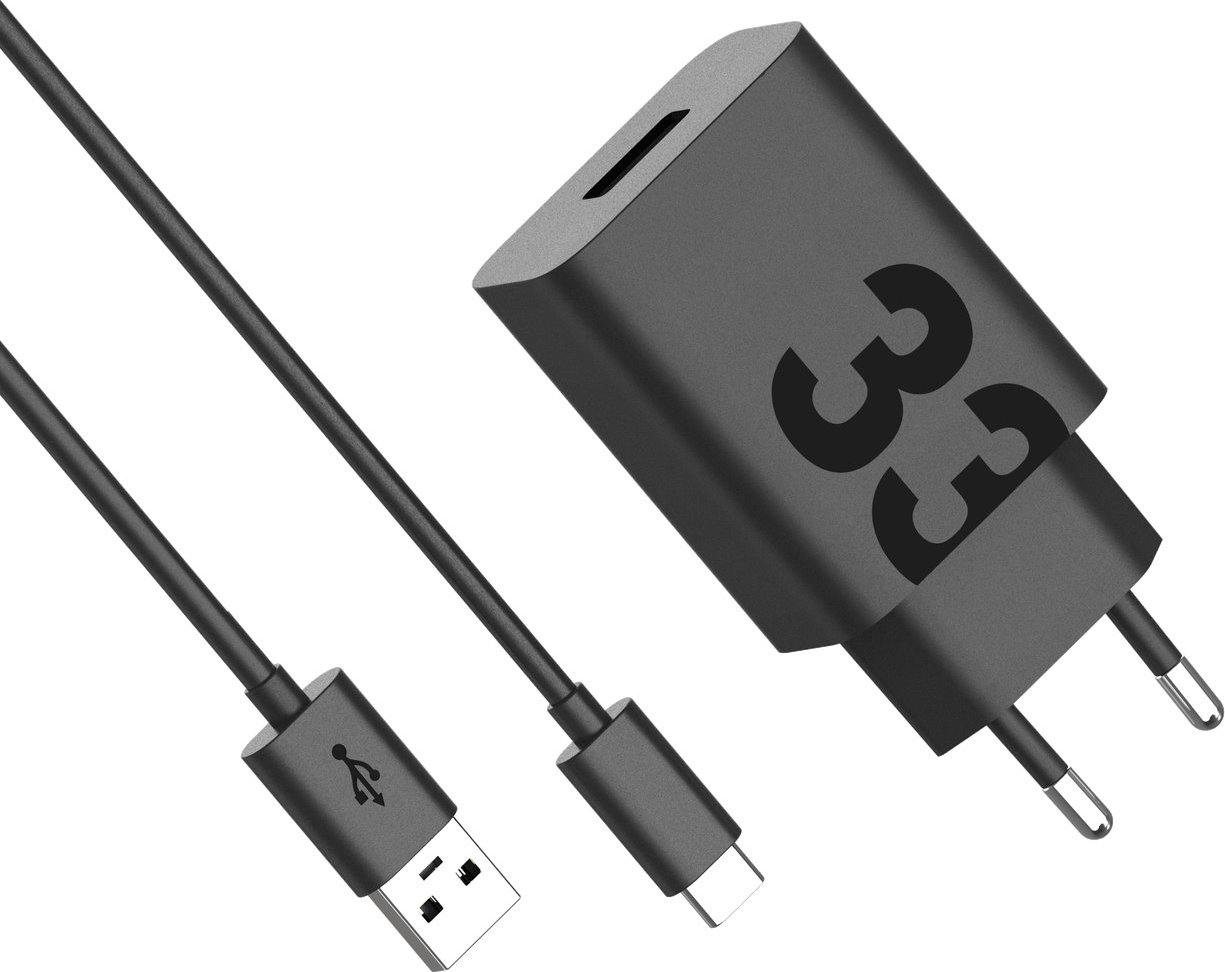 MC-332L Motorola TurboPower USB-A 33W Cestovní Nabíječka + USB-C Datový Kabel Black