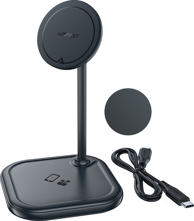 Bezdrátová nabíječka Acefast 15W Qi pro iPhone (s MagSafe) a Apple AirPods, stojan, magnetický držák, šedý (E6 šedý)