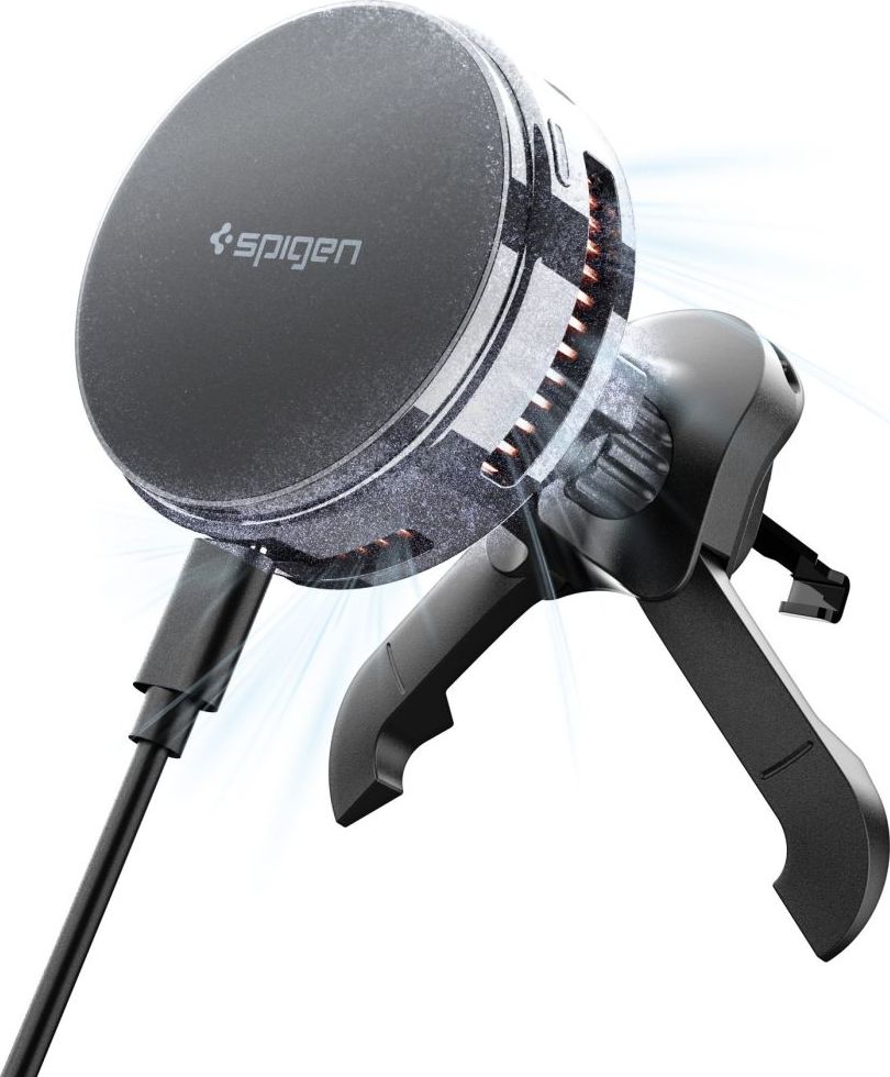 SPIGEN ESSENTIAL EV25MFAQ Qi2.2 PELTIER MAGNETIC MAGSAFE VENT CAR MOUNT WIRELESS CHARGER BLACK