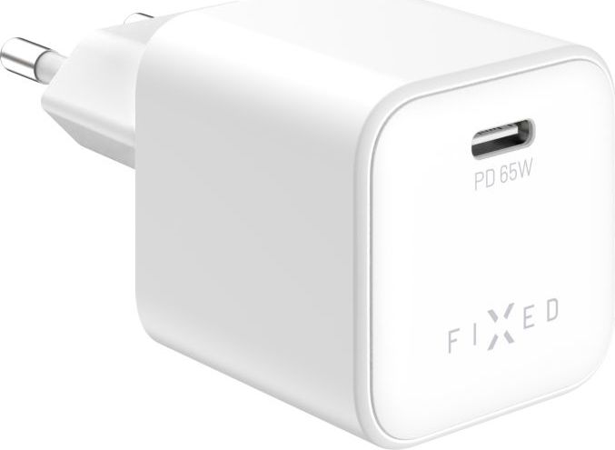 Síťová GaN nabíječka FIXED Mini s USB-C výstupem a podporou PD, 65W, bílá