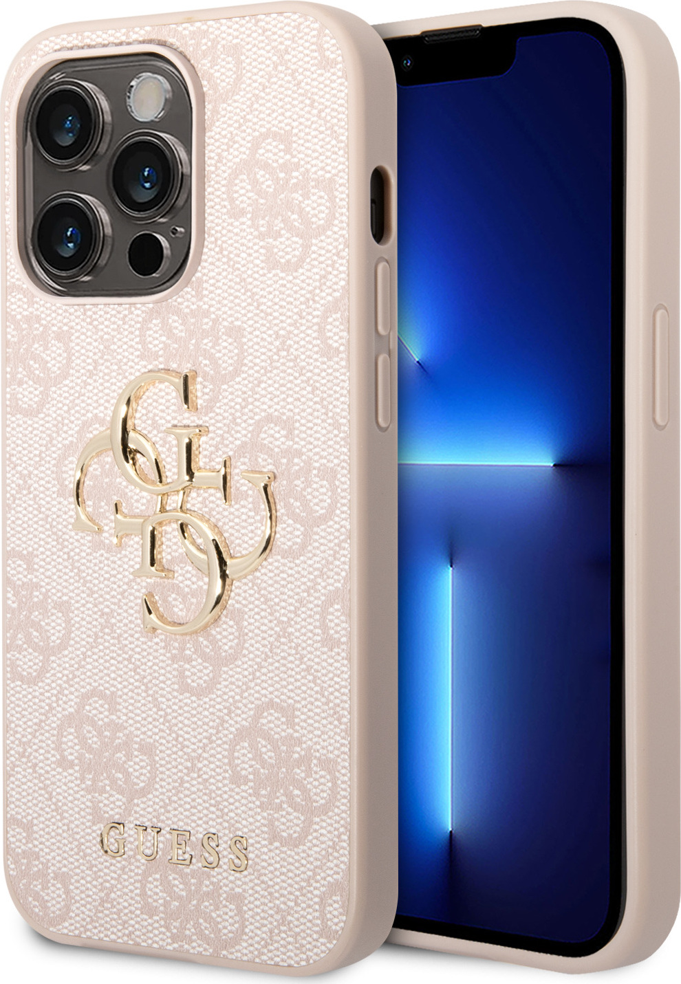 Guess PU 4G Metal Logo Zadní Kryt pro iPhone 15 Pro Pink