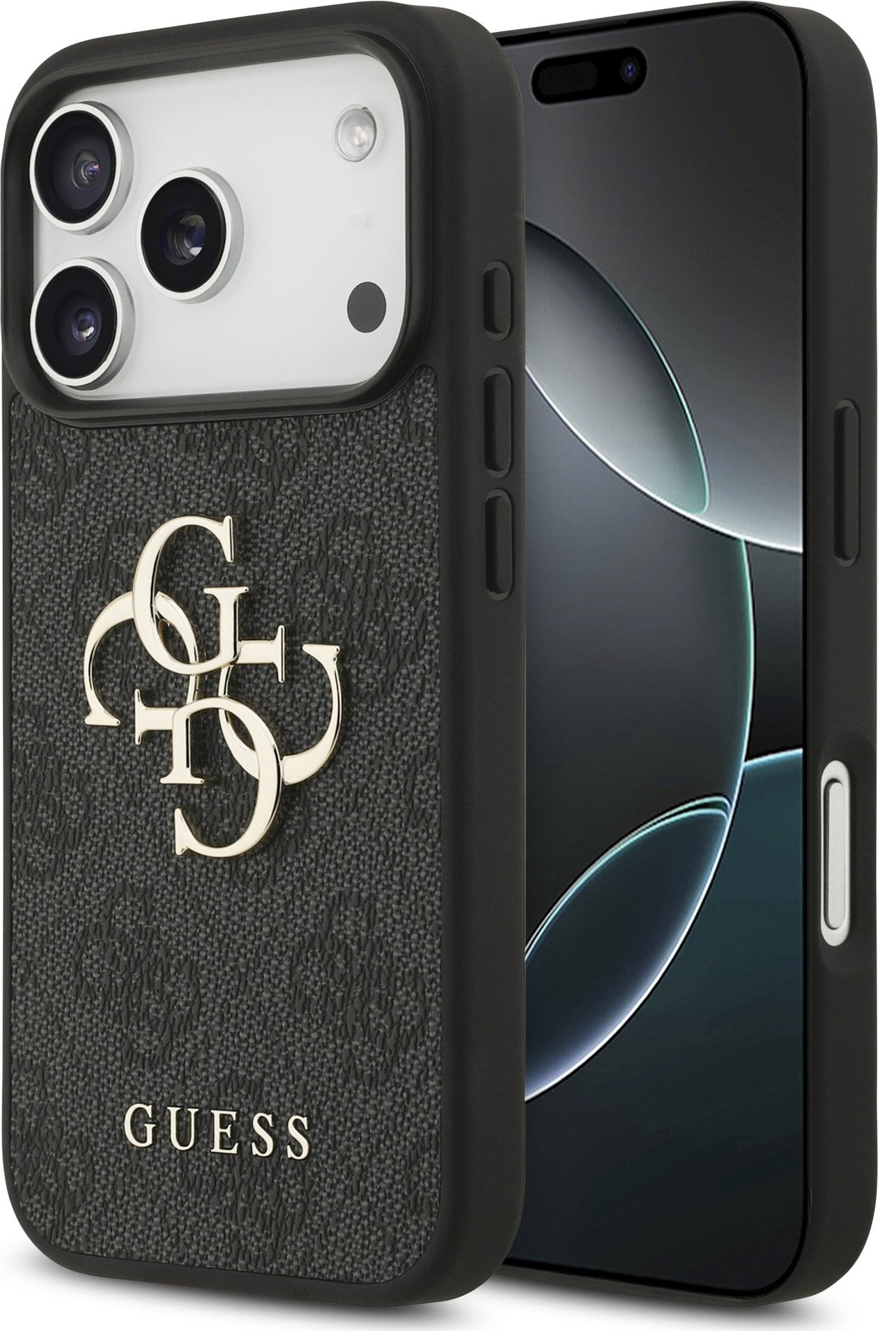 Guess PU 4G Metal Logo Zadní Kryt pro iPhone 17 Pro Grey
