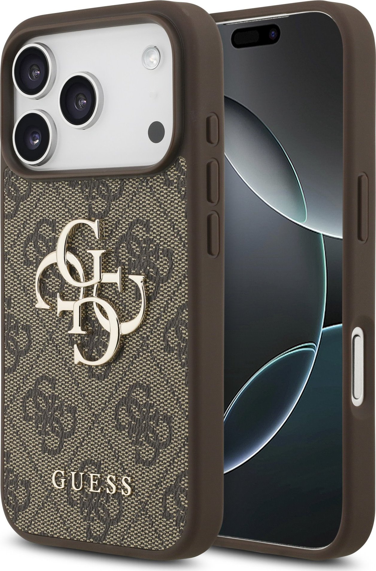 Guess PU 4G Metal Logo Zadní Kryt pro iPhone 17 Pro Brown