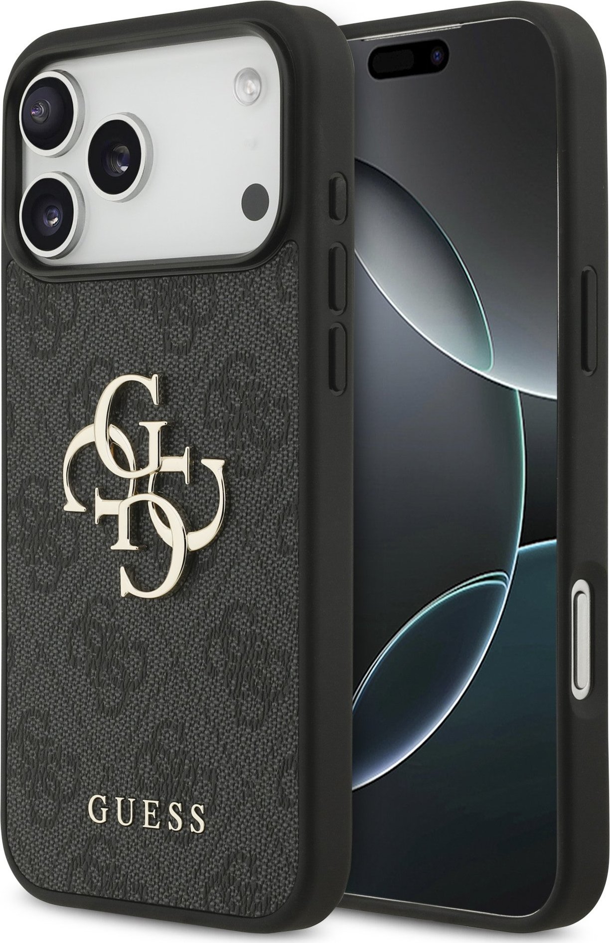Guess PU 4G Metal Logo Zadní Kryt pro iPhone 17 Pro Max Grey