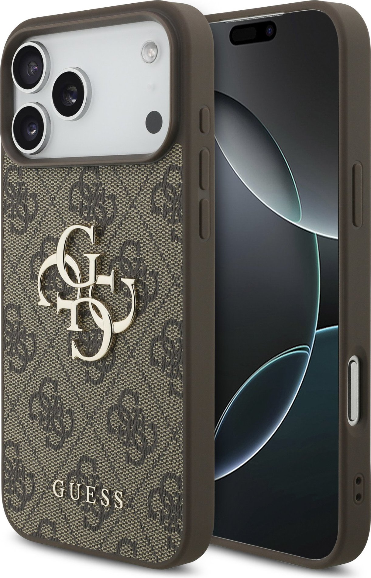 Guess PU 4G Metal Logo Zadní Kryt pro iPhone 17 Pro Max Brown