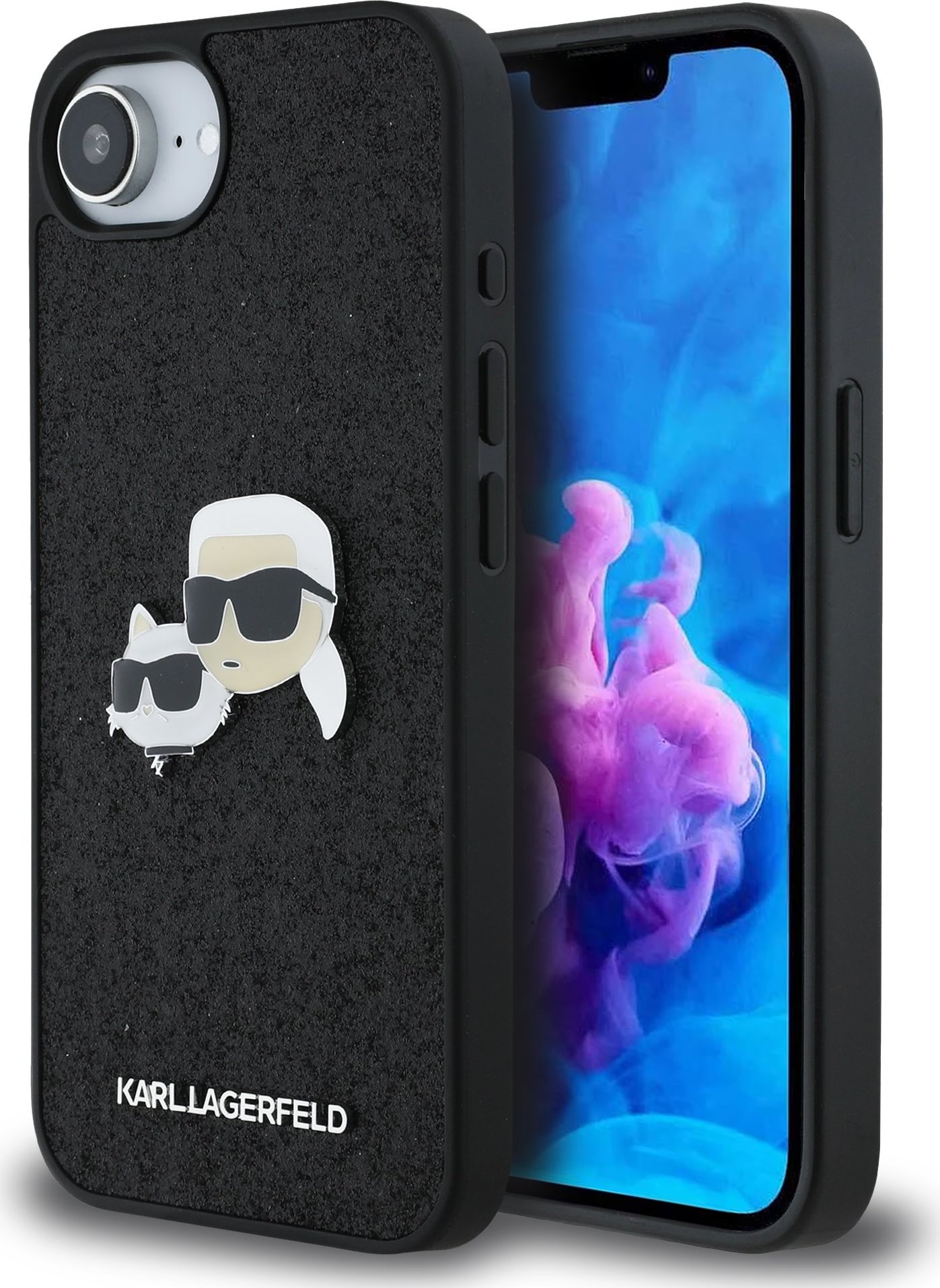 Karl Lagerfeld Fixed Glitter Metal K&CH Zadní Kryt pro iPhone 16e Black