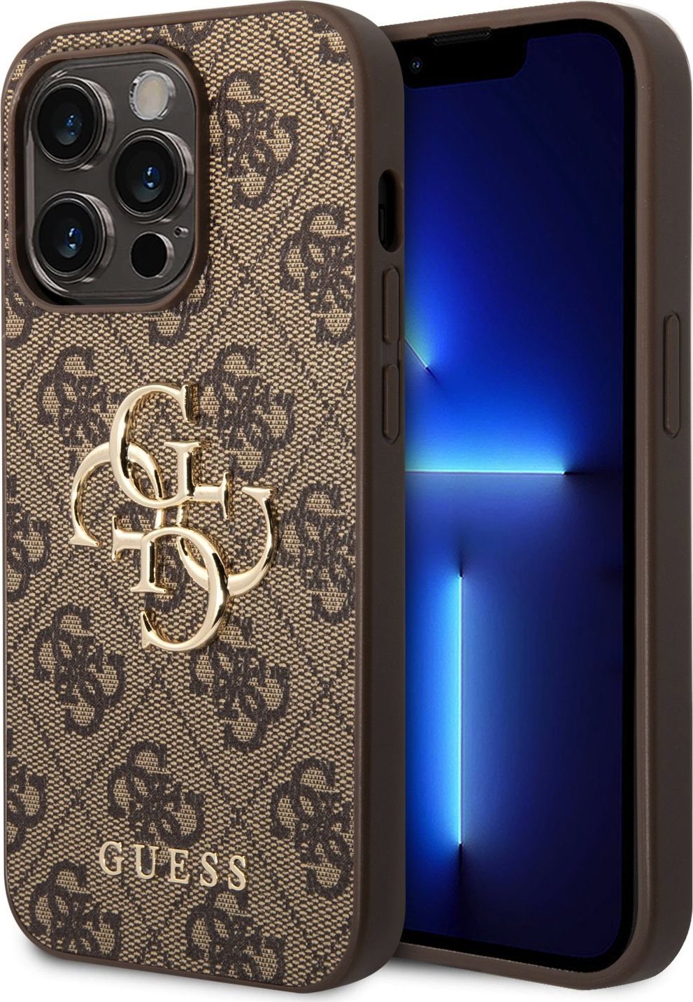 Guess PU 4G Metal Logo Zadní Kryt pro iPhone 15 Pro Max Brown