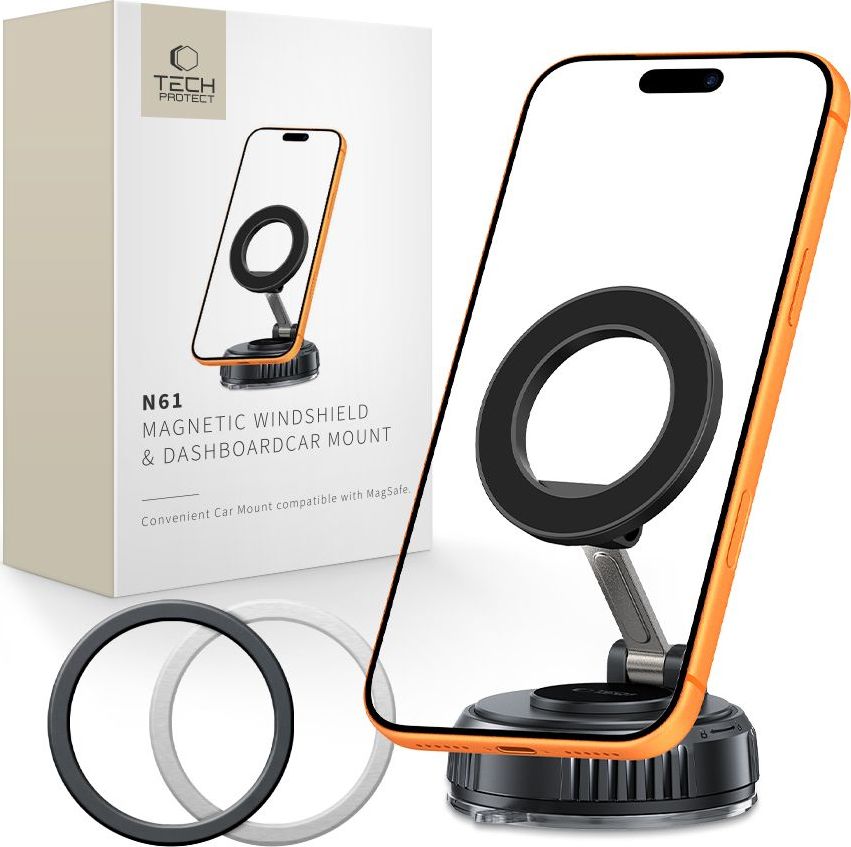 TECH-PROTECT N61 MAGNETIC MAGSAFE WINDSHIELD & DASHBOARD CAR MOUNT BLACK