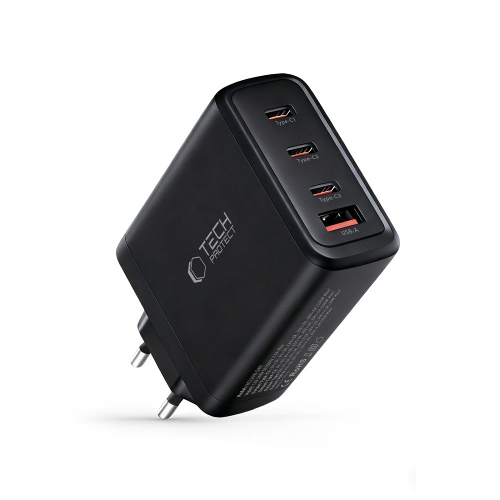Tech-Protect NC120W-GaN síťová nabíječka USB-C PD, 3x USB-C + USB-A, černá