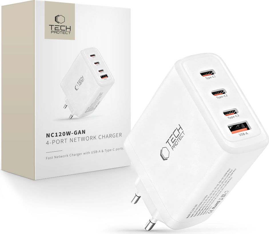 TECH-PROTECT NC120W-GAN 4-PORT NETWORK CHARGER PD 120W / QC3.0 WHITE