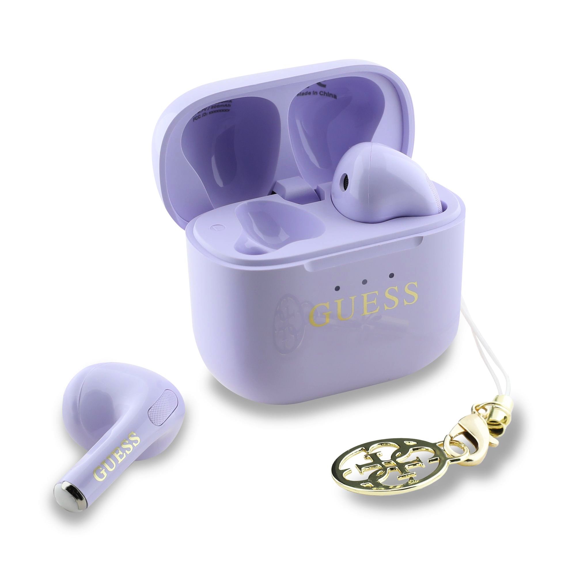 Guess Classic Logo Charm TWS Bezdrátová Sluchátka Purple